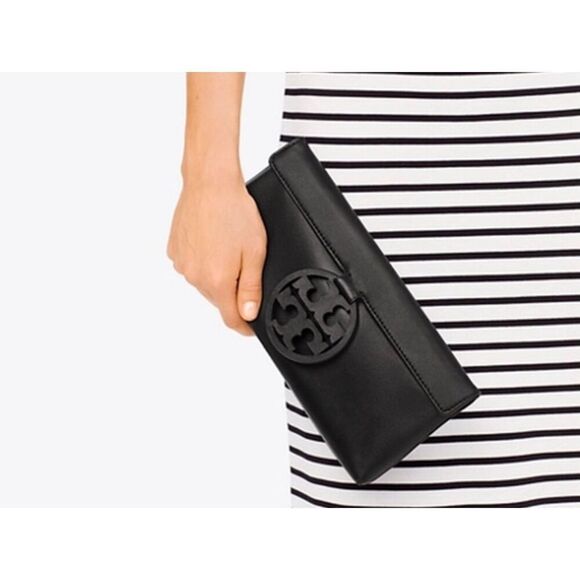 Tory Burch Black Leather Miller Clutch NEW - Picture 1 of 9